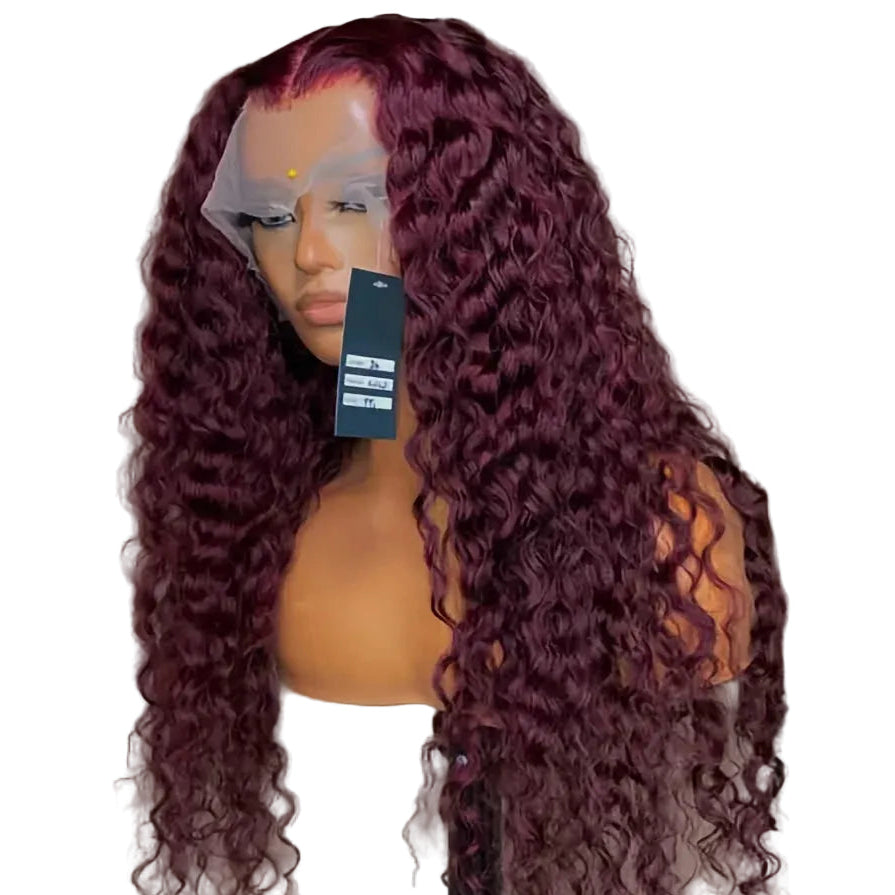 Burgunderrote, krause Locken, Lace-Front-Perücke mit 180 % Dichte