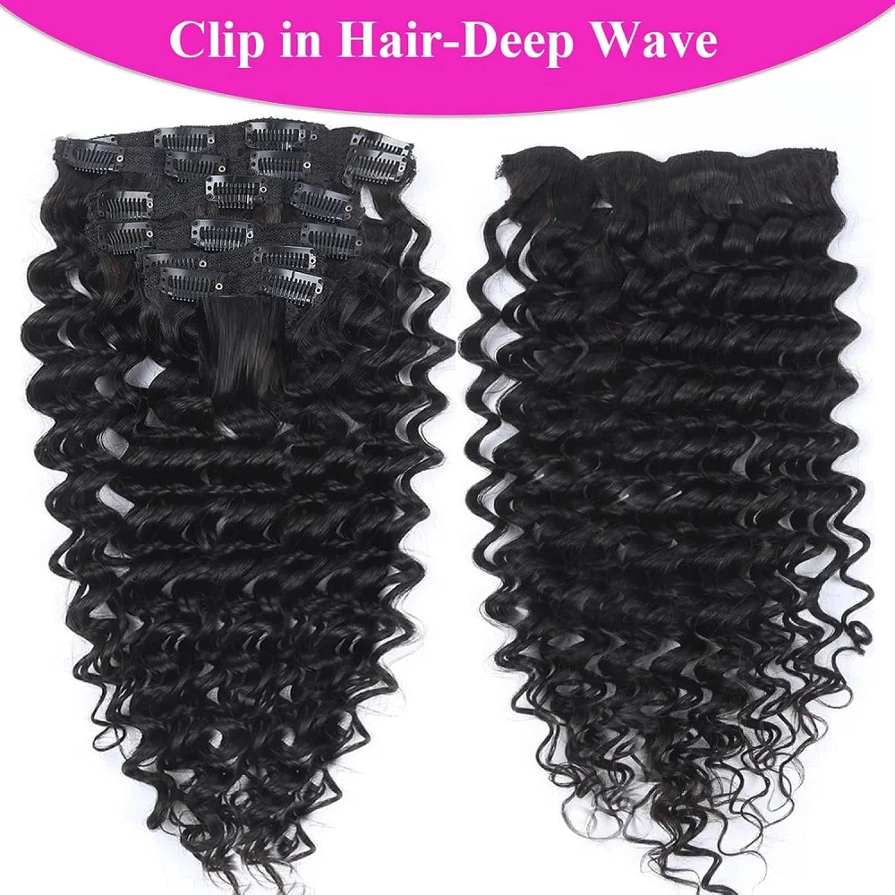 Extensions à Clip Seamless Cheveux Humains Ondulés Profonds 4C 8 Pièces