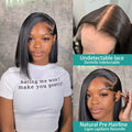Perruque Bob Court et Lisse en Cheveux Naturels, Sans Colle, Lace HD 13x4