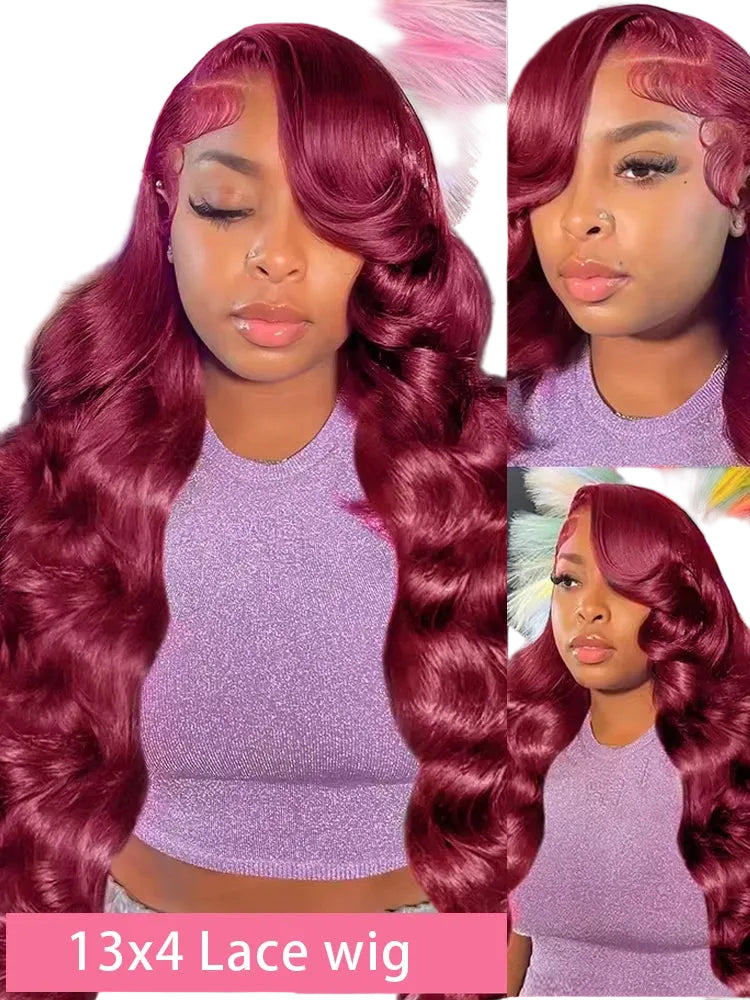 200% Burgundy 99J Body Wave HD Lace Front Wig Human Hair