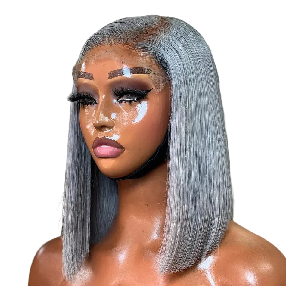 Silver Grey Bob 13x4 HD Lace Front Straight Human Hair Wig