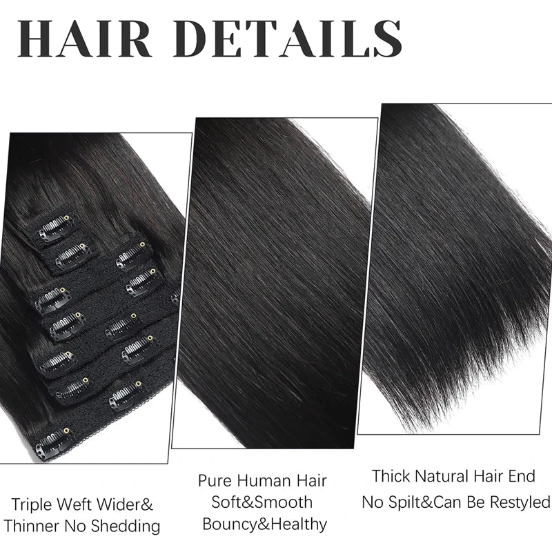 Extensions à clip brun 8 pièces 120g Cheveux humains Remy