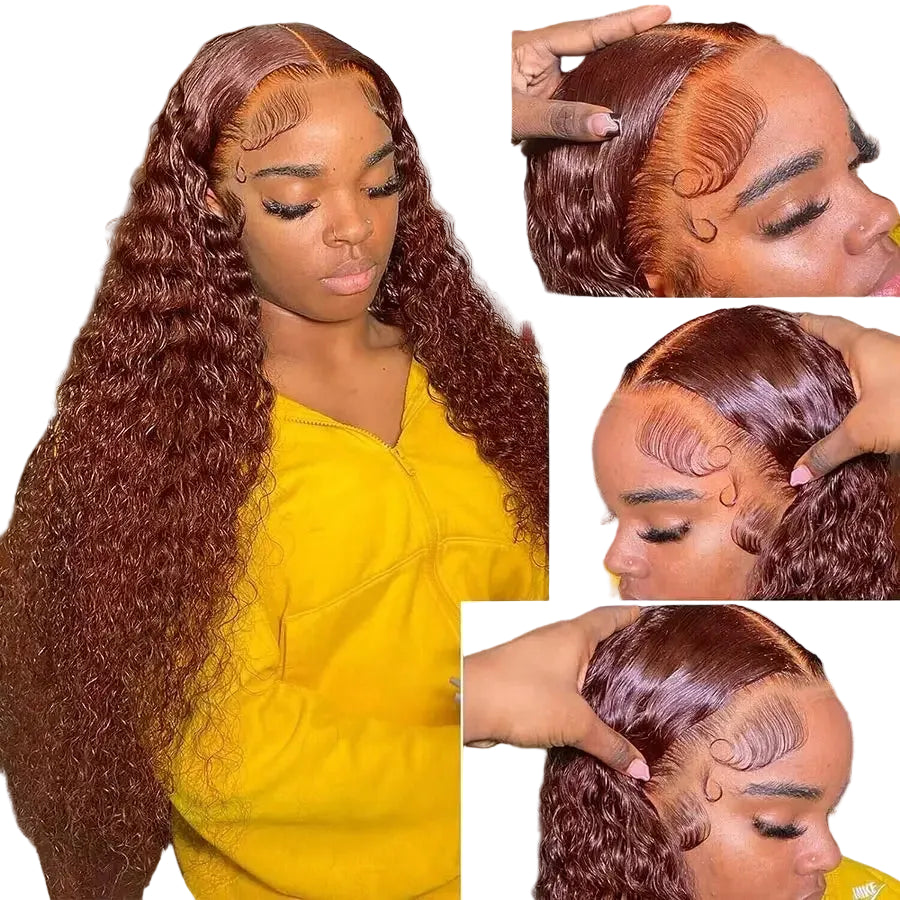 Reddish Brown Deep Wave Lace Front Wig Human Hair