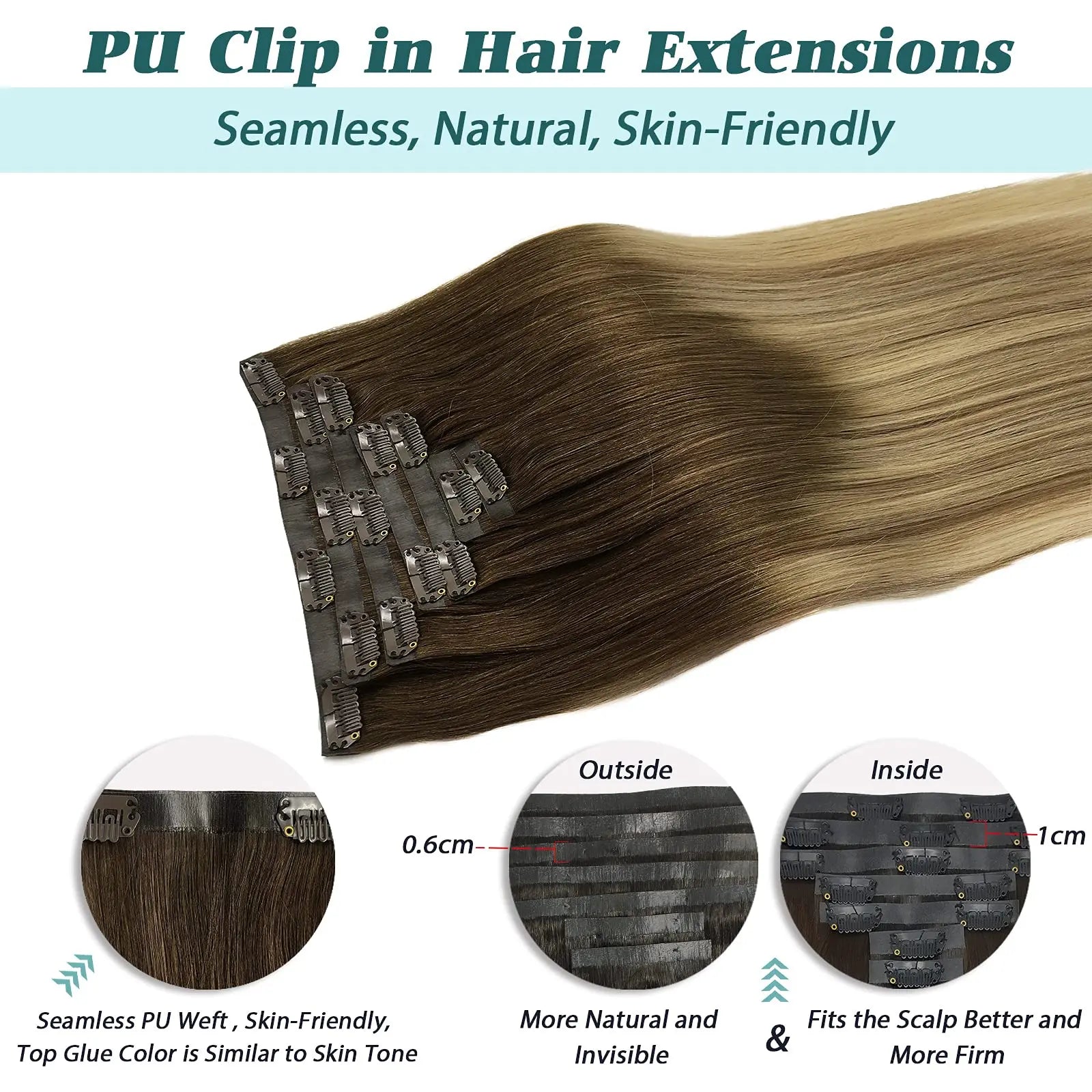 Seamless Clip In Human Hair Extensions – Invisible PU 150g