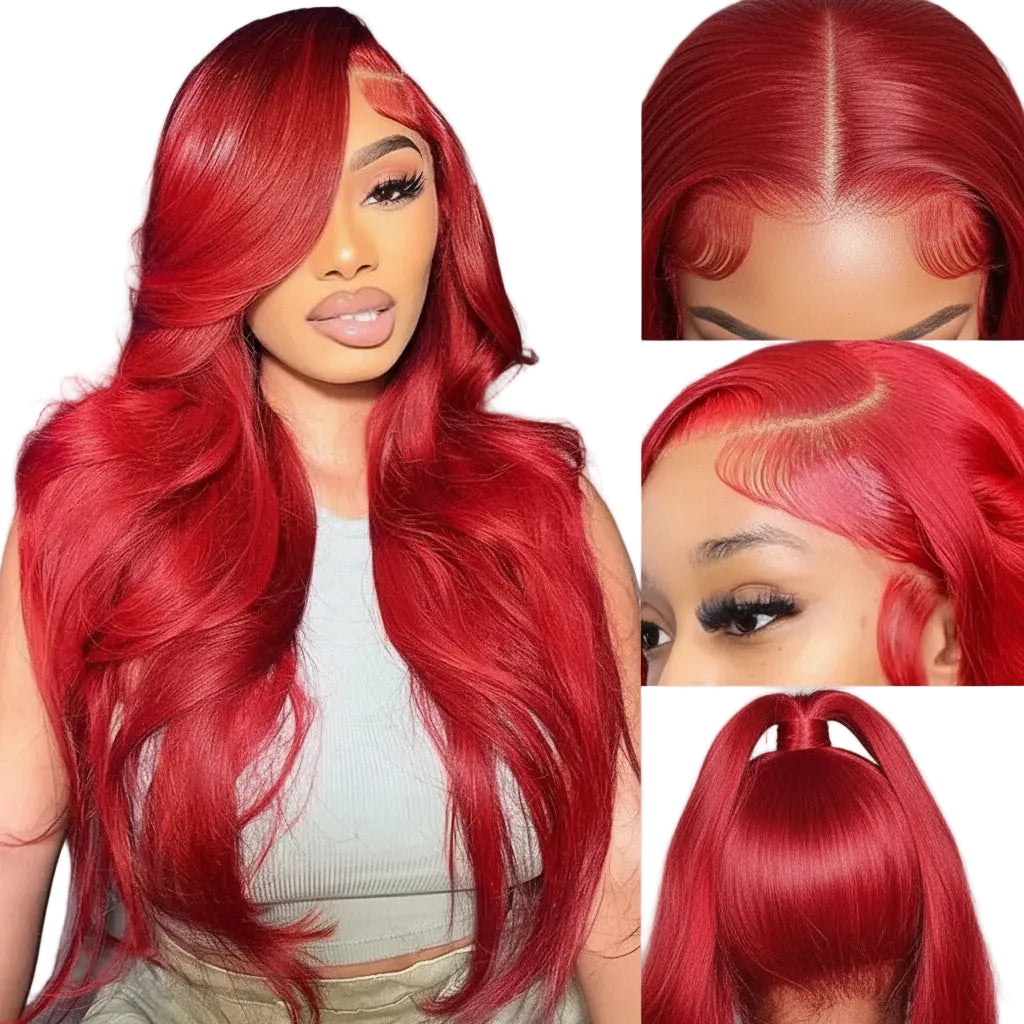 Red Body Wave HD Lace Front Wig Human Hair 30–38"