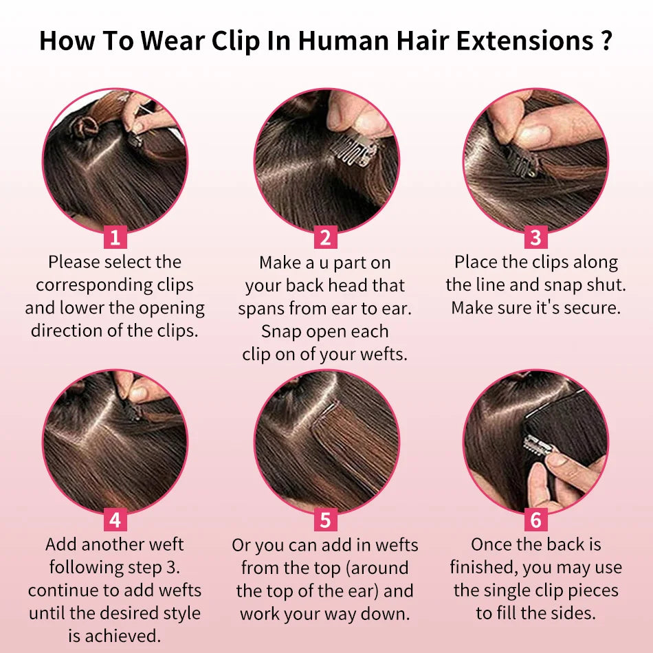 Extensions à clips en cheveux humains PU invisibles, 7 pièces, 110 g