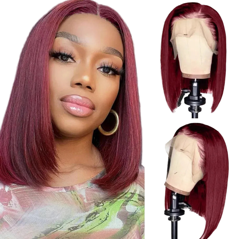 Glueless Burgundy Straight Bob Lace Front Wig