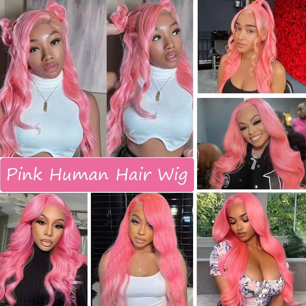 Pink Body Wave 13x6 HD Lace Frontal Brazilian Human Hair Wig