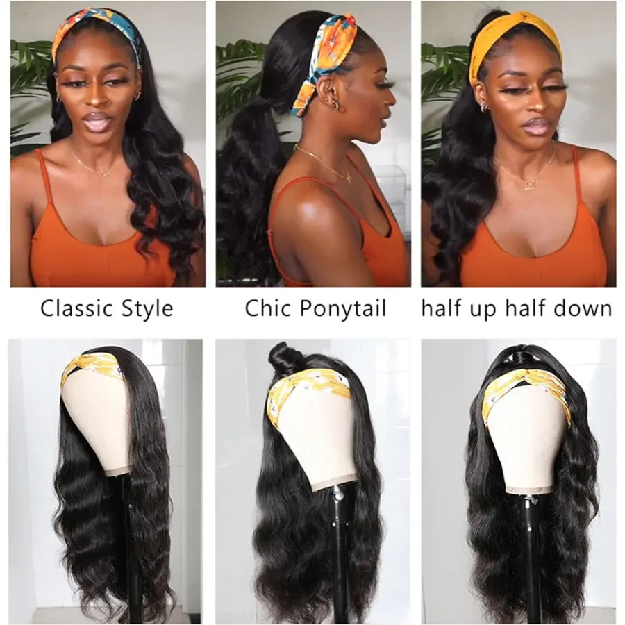 Straight Headband Wig Human Hair Brazilian – 200–250% Density