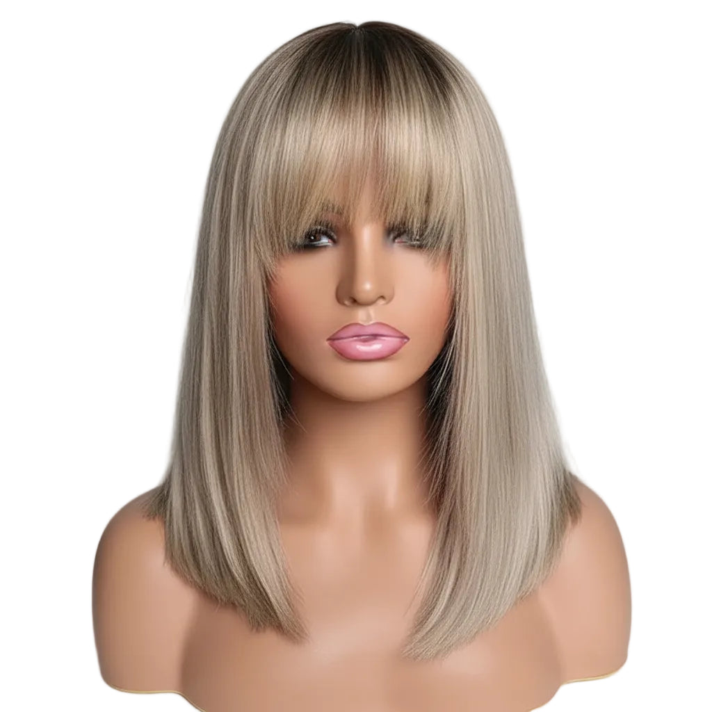 Bob-Perücke mit braunen und blonden Strähnen, Lace-Front, hitzebeständig