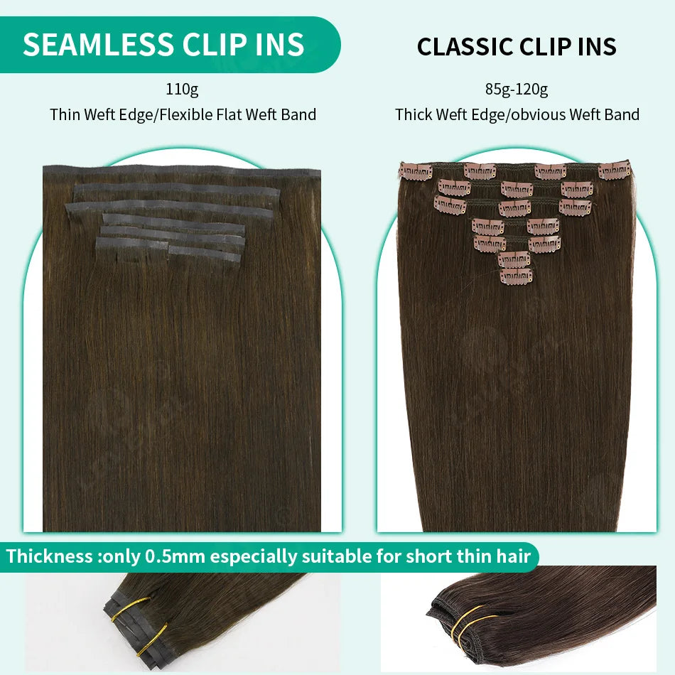 Extensions à clips invisibles en cheveux humains raides