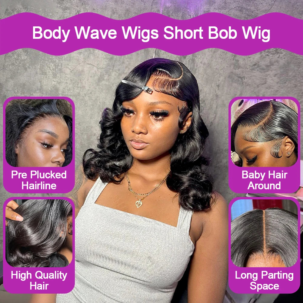 HD Lace Frontal Glueless Body Wave Bob Human Hair Wig