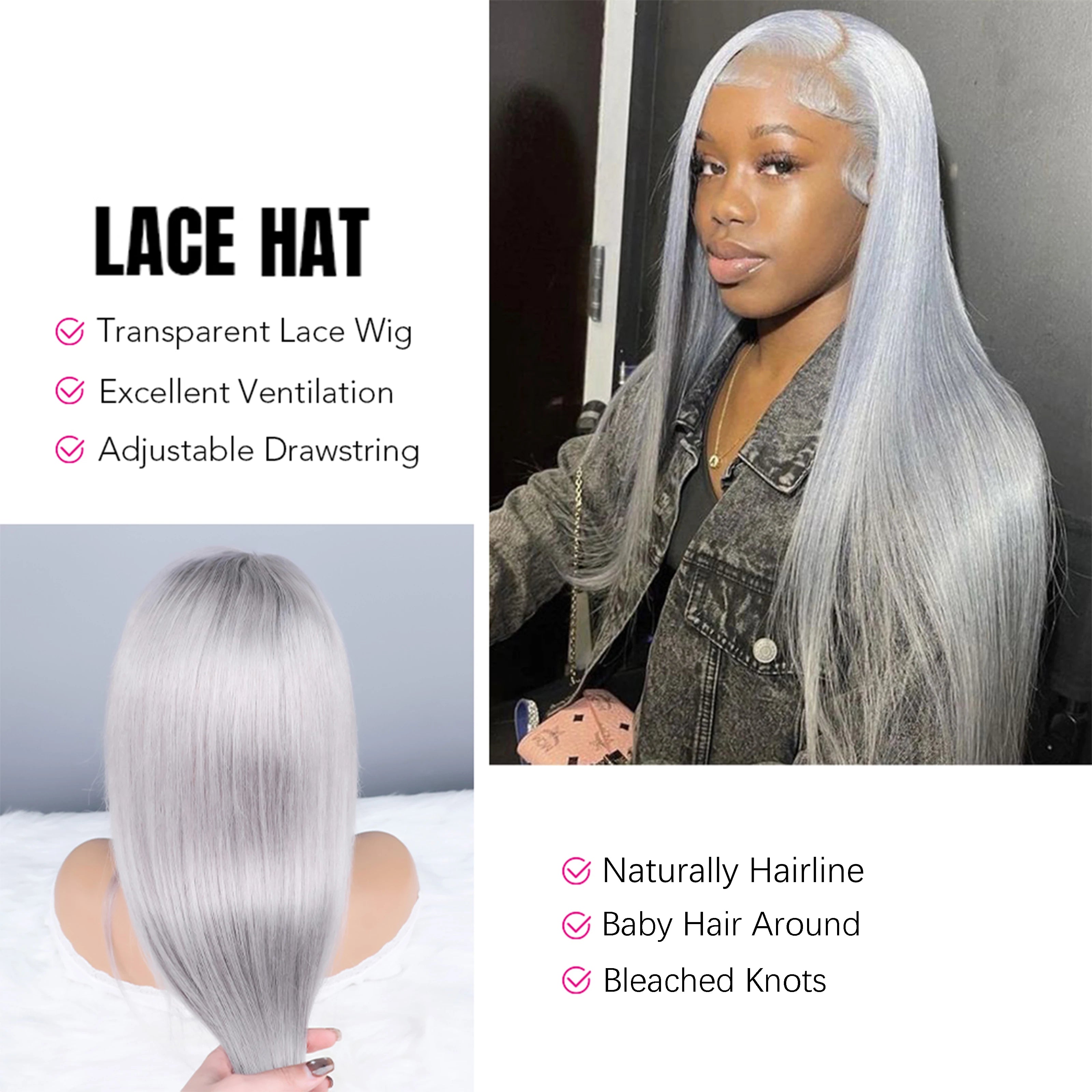 13x6 Silver Grey Lace Front Wig Straight Human Hair