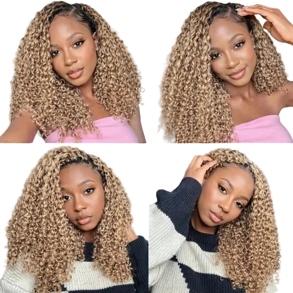 Cheveux humains bouclés birmans blond miel avec crochet en plumes