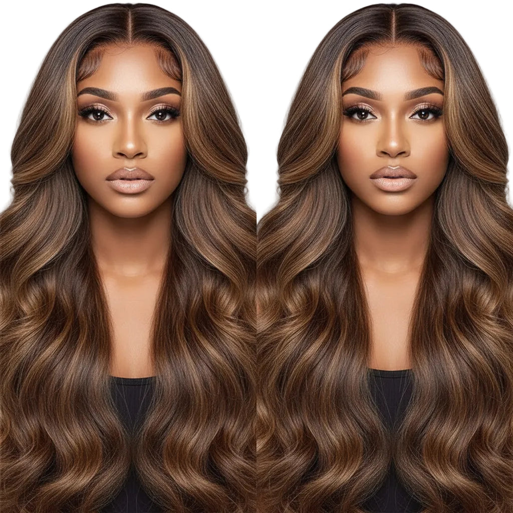 Perruque sans colle avec dentelle frontale, cheveux indétectables, ondulation naturelle, couleur ombrée P4/27