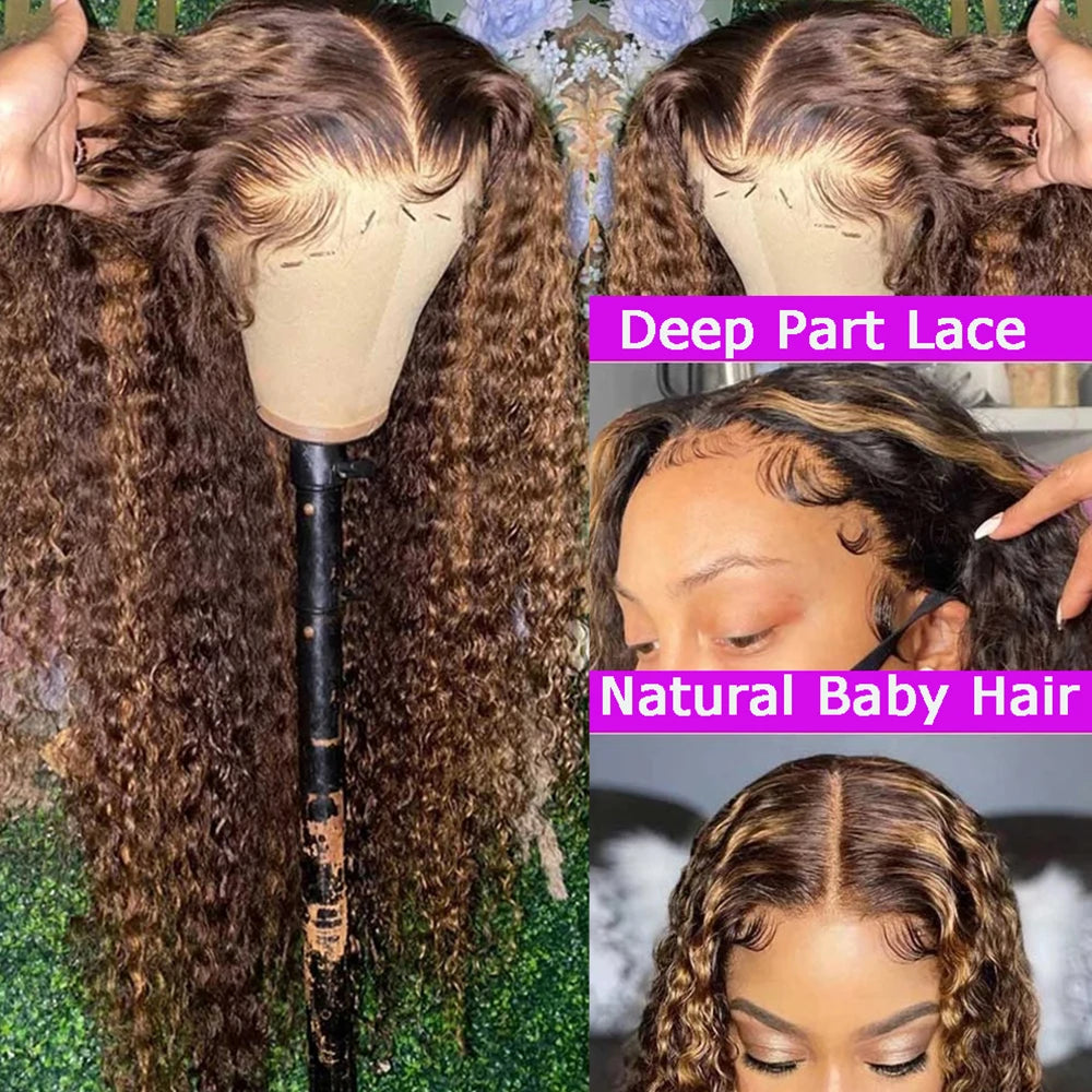 Honey Blonde Highlight Deep Wave HD Lace Front Wig