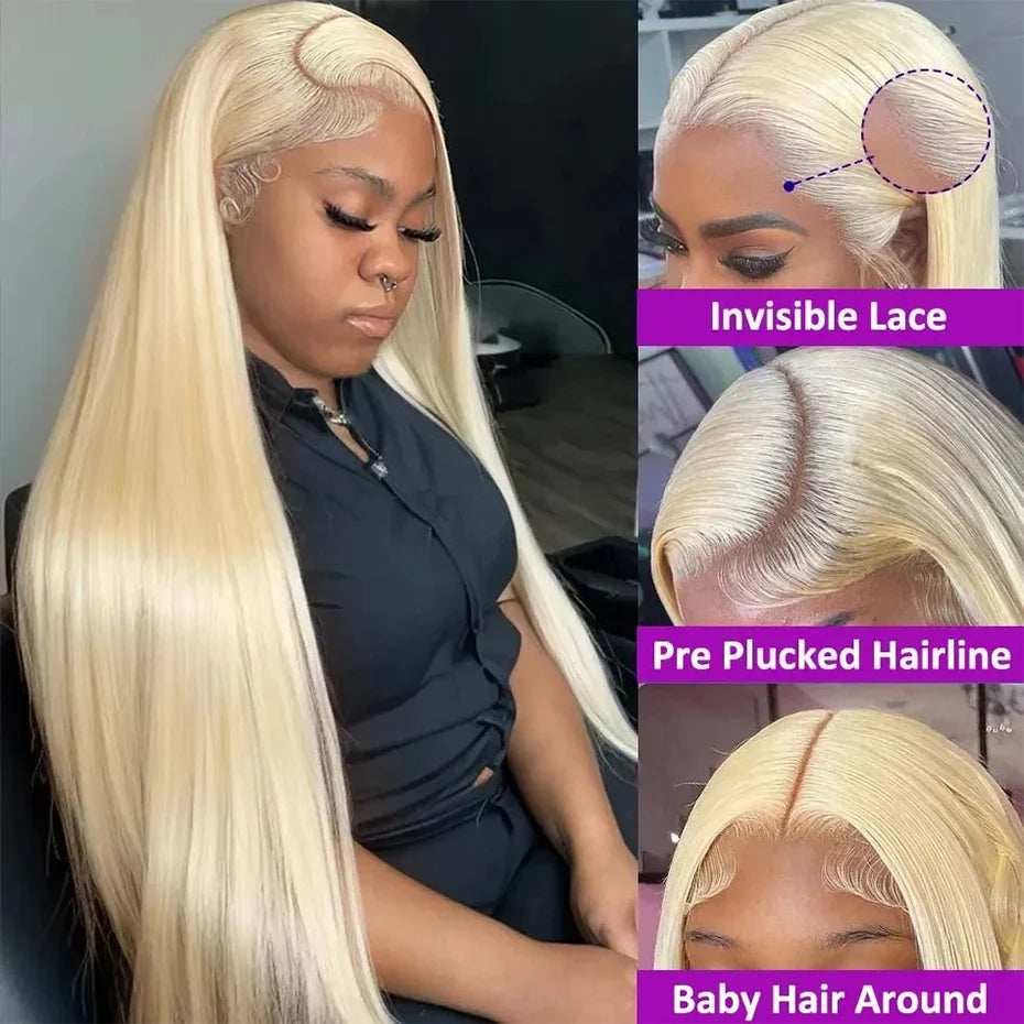 Perruque indétectable frontale lace transparente HD, cheveux humains, blond 613