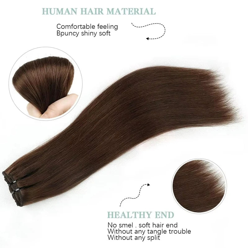 Extensions à clip brun 8 pièces 120g Cheveux humains Remy