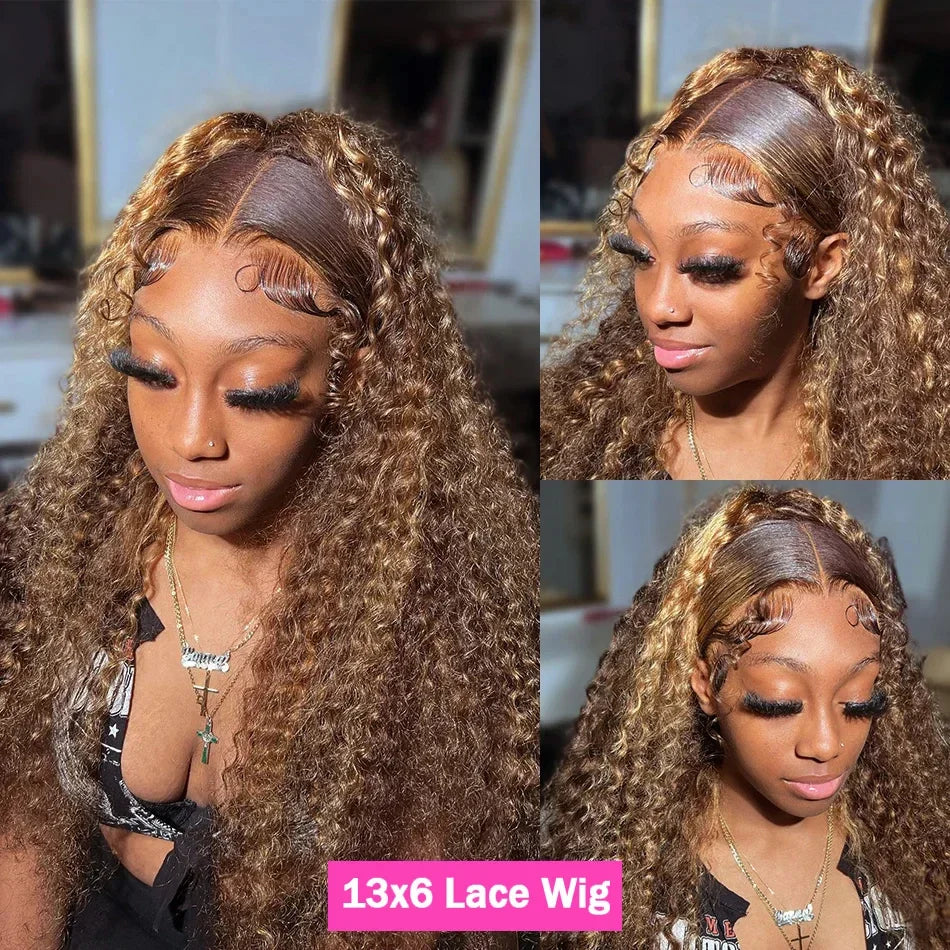 Honey Blonde Highlight Deep Wave HD Lace Front Wig