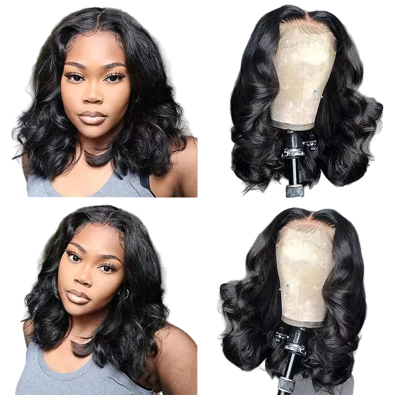 Kleberlose kurzer Bob HD Lace Front Body Wave Echthaar-Perücke