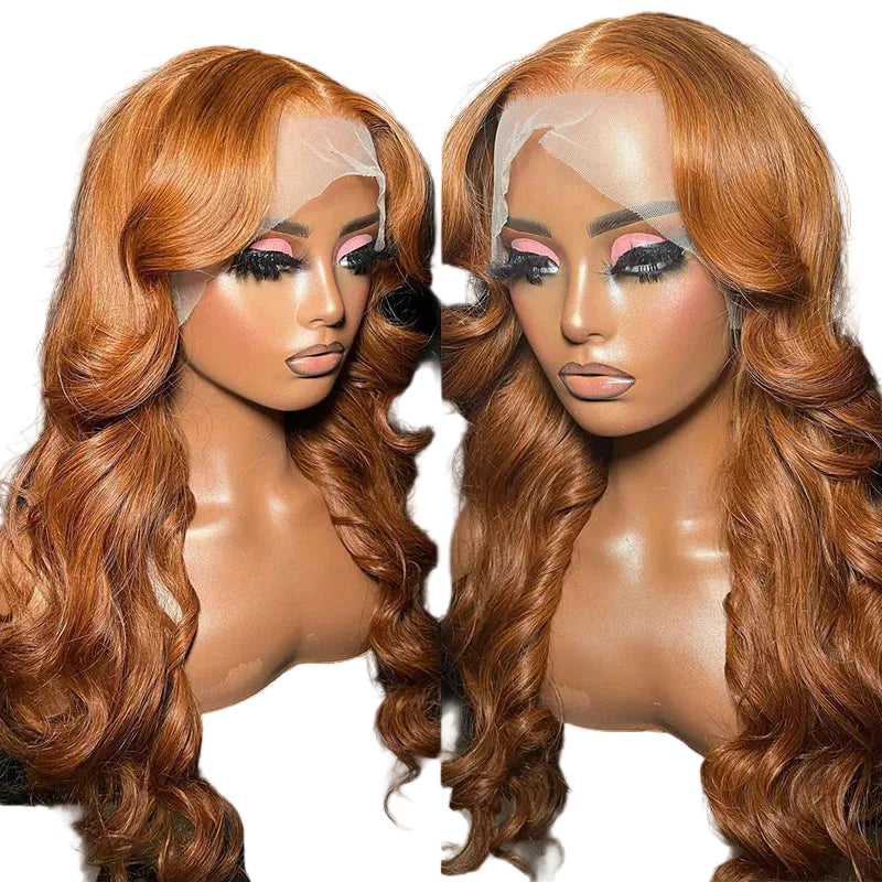 Perruque de cheveux humains ondulés, frontale en dentelle, blond vénitien