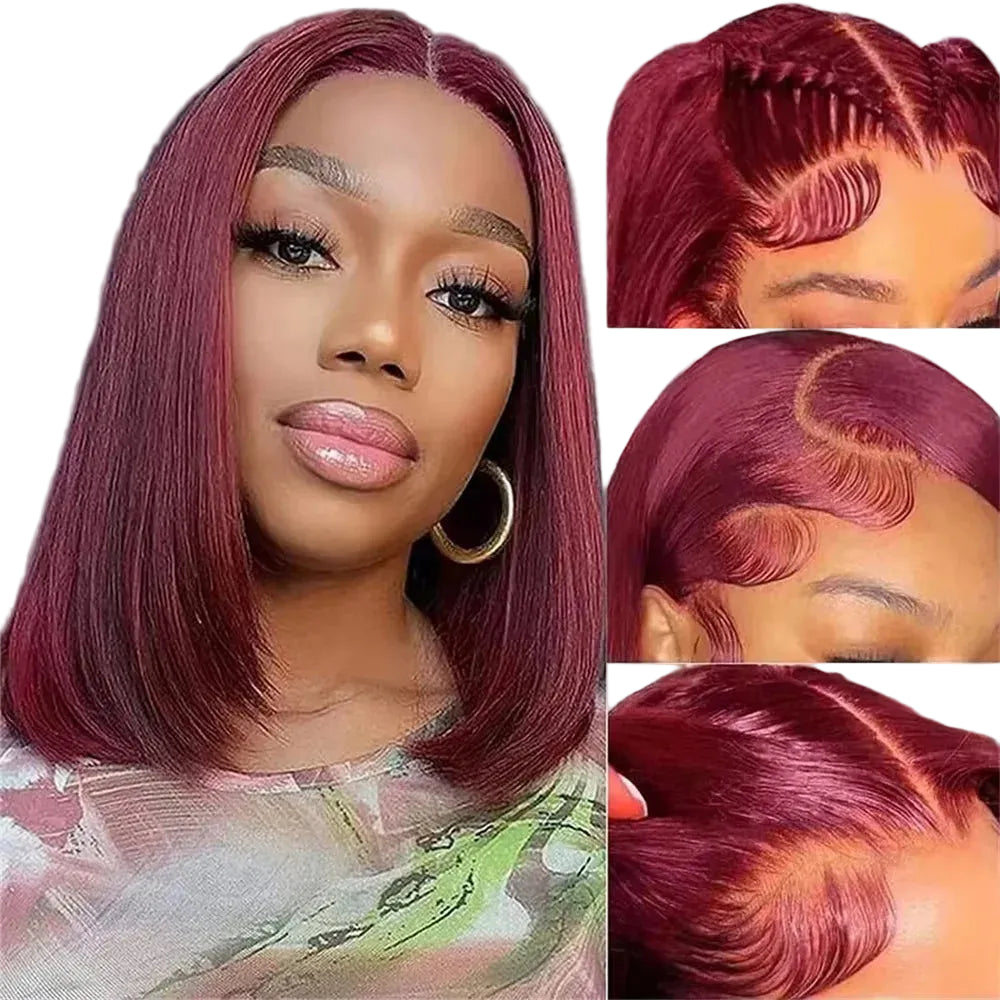 99J Burgundy Bob Human Hair Wig 13x4 HD Lace Glueless