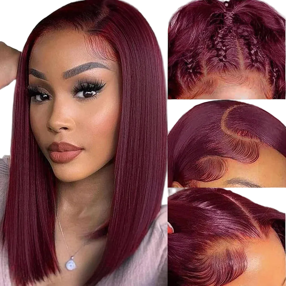 Glueless Burgundy Straight Bob Lace Front Wig