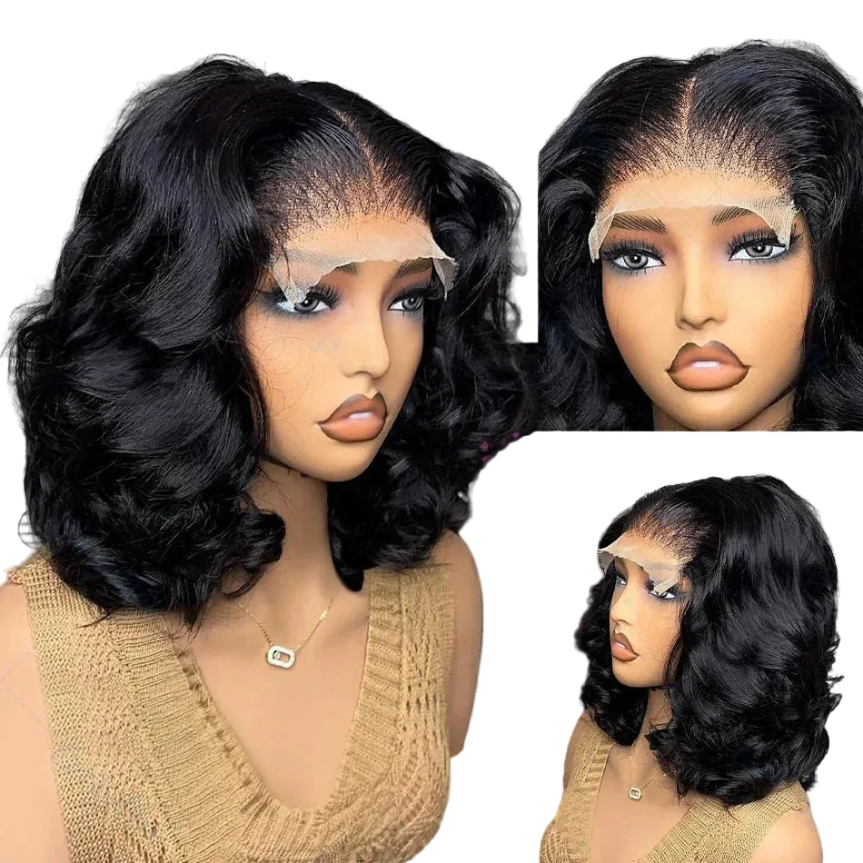 Kleberlose kurzer Bob HD Lace Front Body Wave Echthaar-Perücke