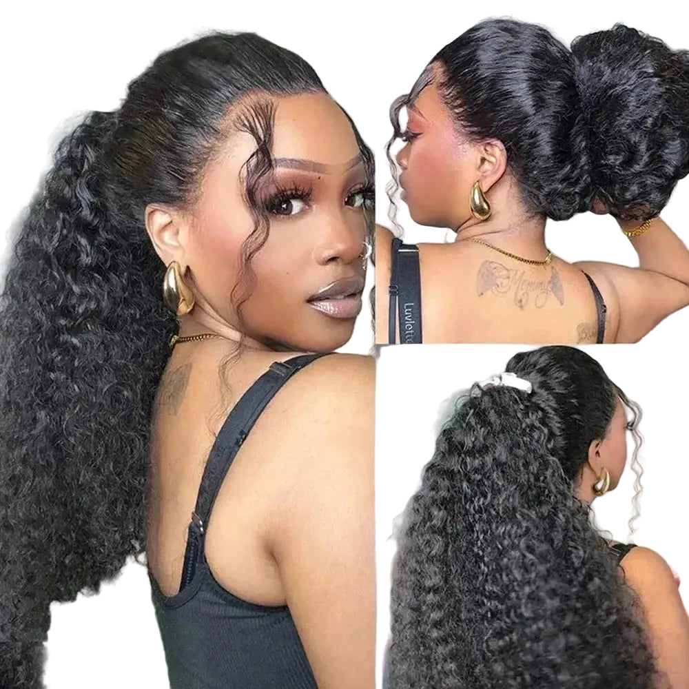 HD 360 Lace Glueless Deep Curly Human Hair Wig Invisible Strap