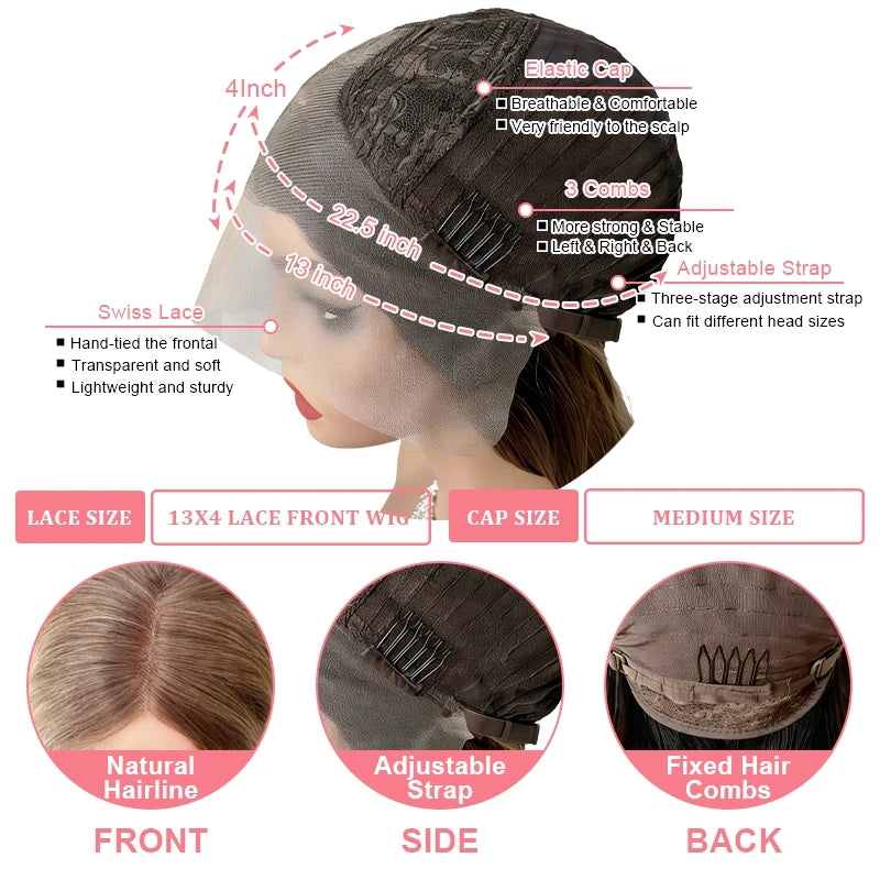 Long Body Wave Ombre Brown Synthetic Glueless Lace Wig