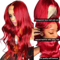 Vibrant red human hair lace front wig showcasing a transparent lace, natural hairline with baby hair, and soft texture.