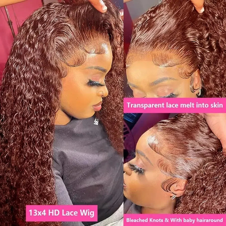 Reddish Brown Deep Wave Lace Front Wig Human Hair