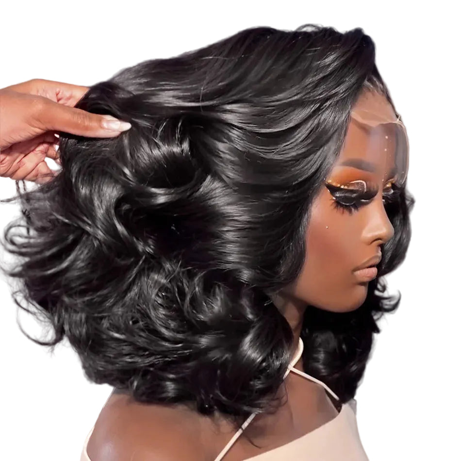 Kleberlose kurzer Bob HD Lace Front Body Wave Echthaar-Perücke