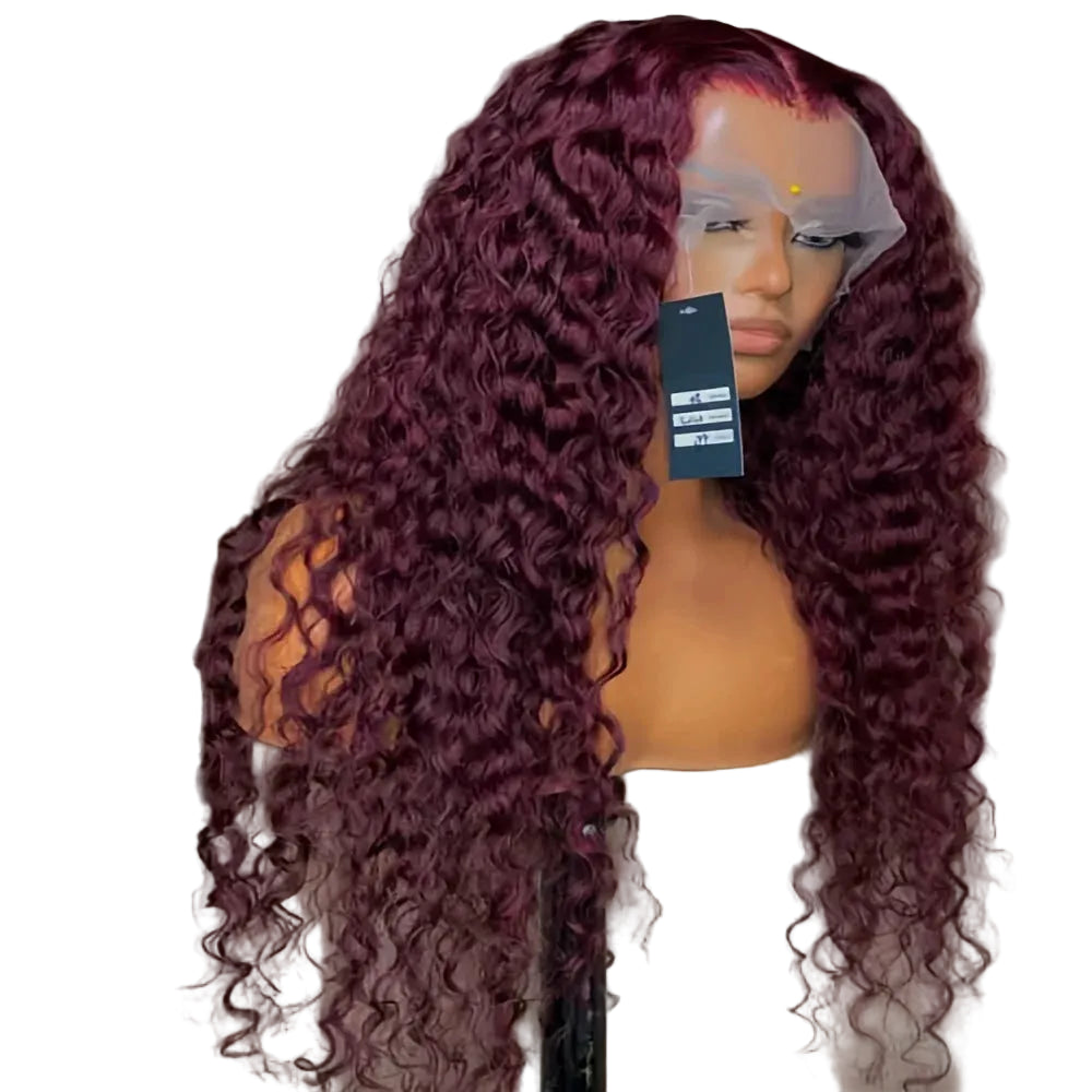 Burgunderrote, krause Locken, Lace-Front-Perücke mit 180 % Dichte