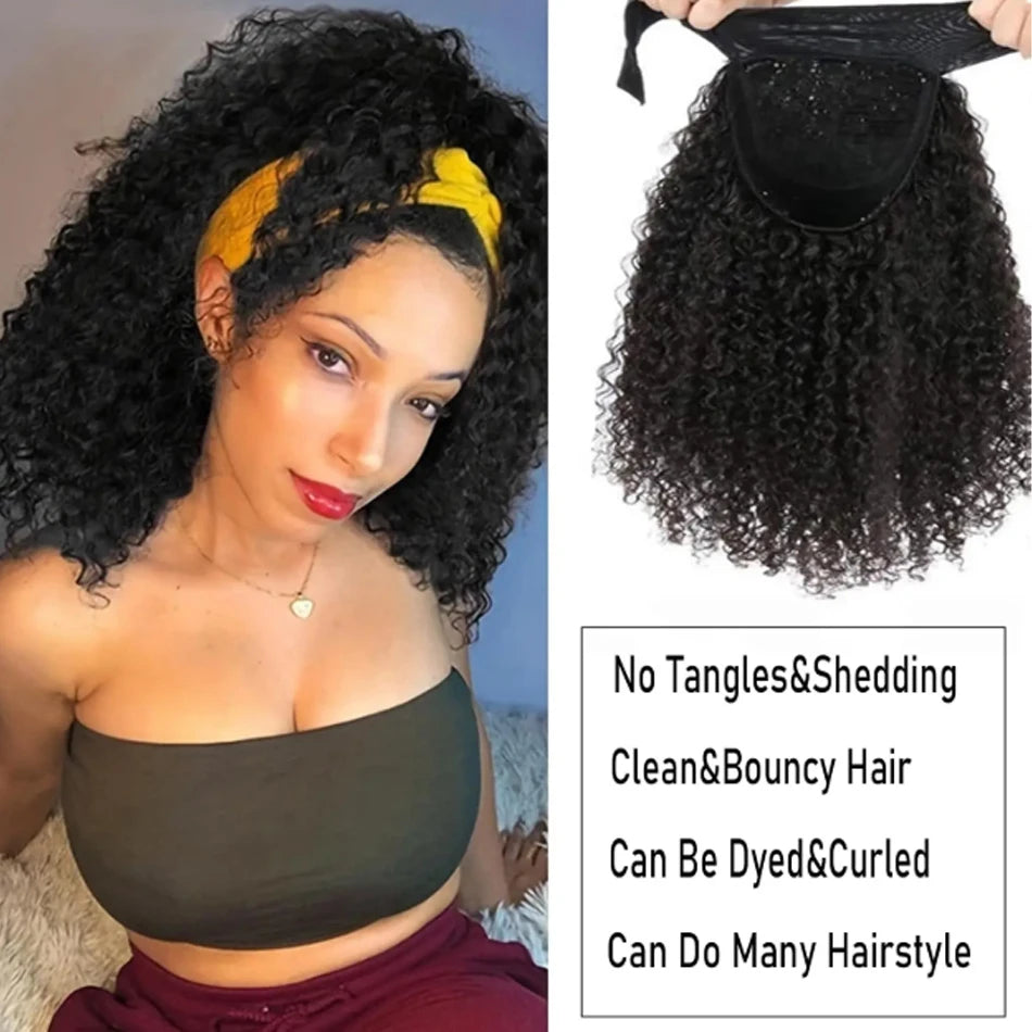 Bandeau Perruque Cheveux Humains Frisés Sans Colle Bob Profond