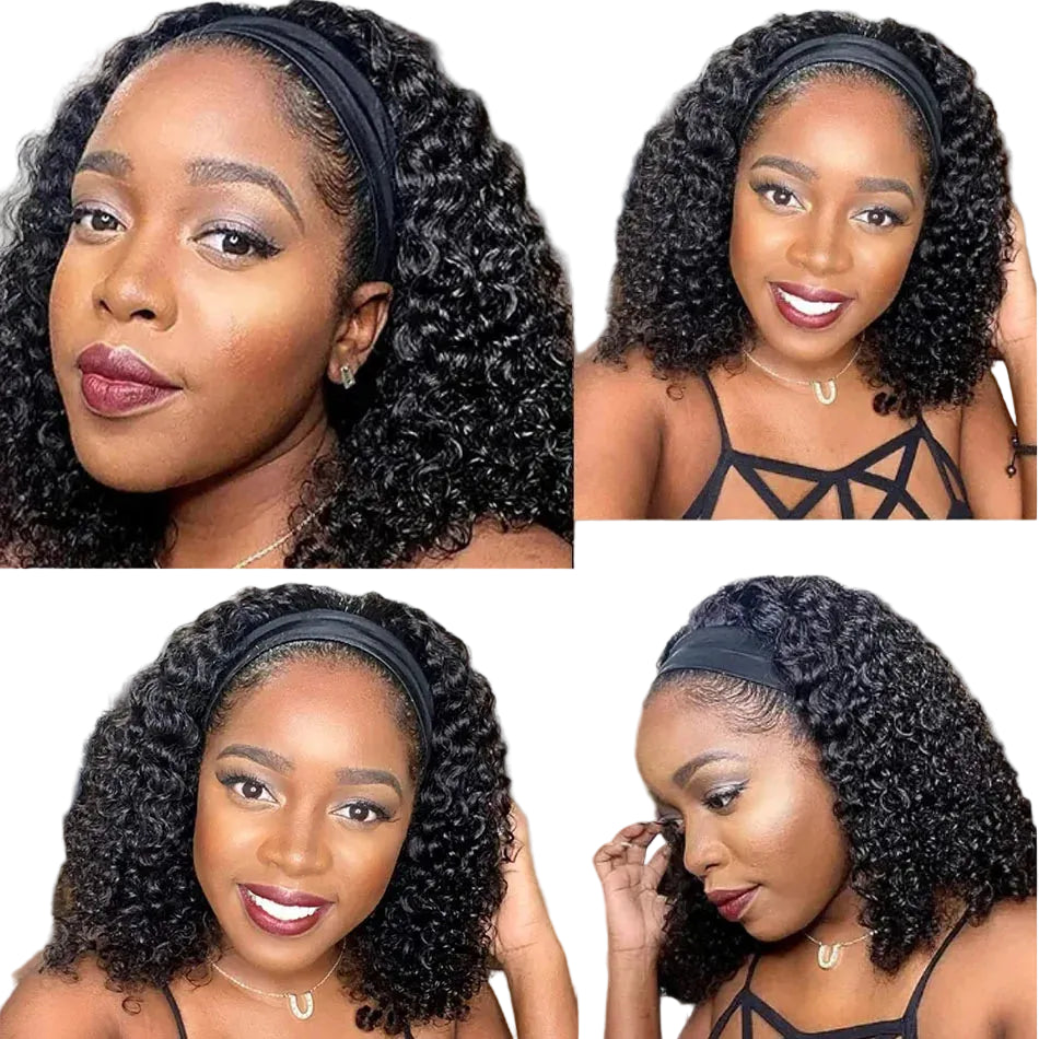 Bandeau Perruque Cheveux Humains Frisés Sans Colle Bob Profond