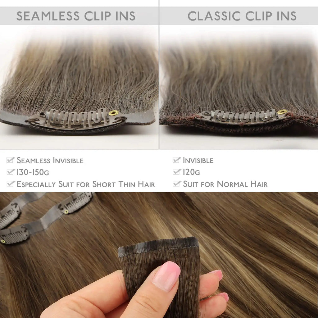 Seamless Clip In Human Hair Extensions – Invisible PU 150g