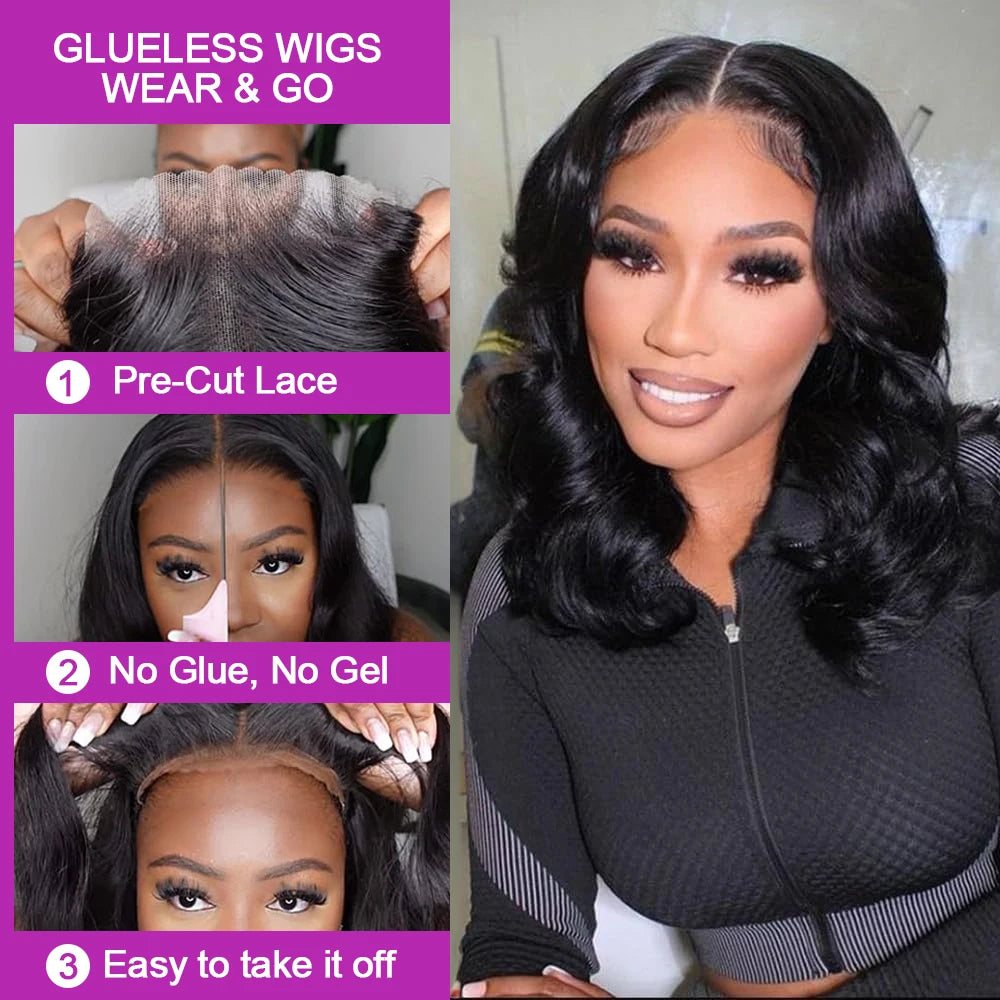 Perruque bob cheveux naturels ondulés HD Lace Frontal sans colle