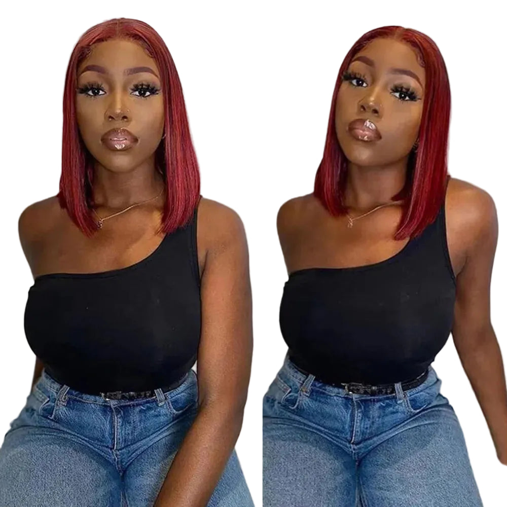 99J Burgundy Bob Human Hair Wig 13x4 HD Lace Glueless