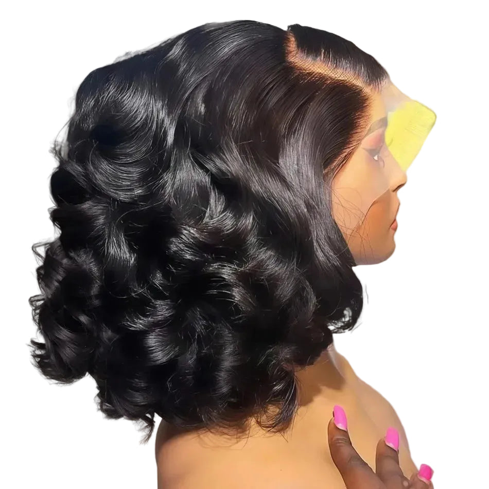 Kleberlose kurzer Bob HD Lace Front Body Wave Echthaar-Perücke