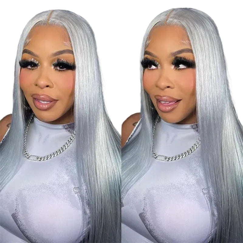 13x6 Silver Grey Lace Front Wig Straight Human Hair