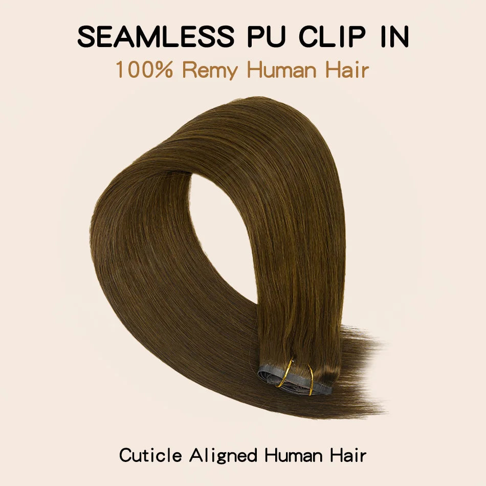 Extensions à clips en cheveux humains PU invisibles, 7 pièces, 110 g