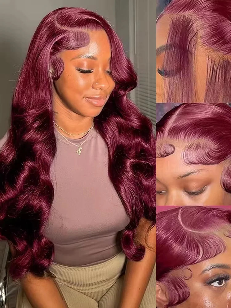 200% Burgundy 99J Body Wave HD Lace Front Wig Human Hair
