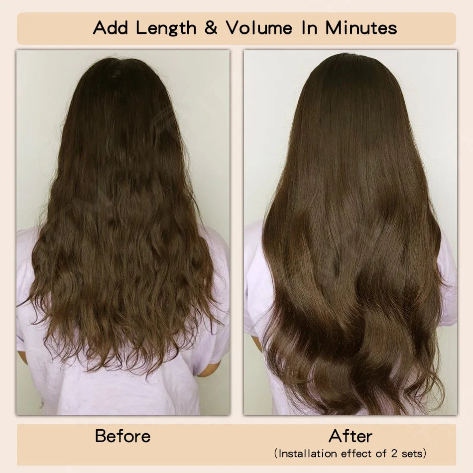 Extensions à clips en cheveux humains PU invisibles, 7 pièces, 110 g