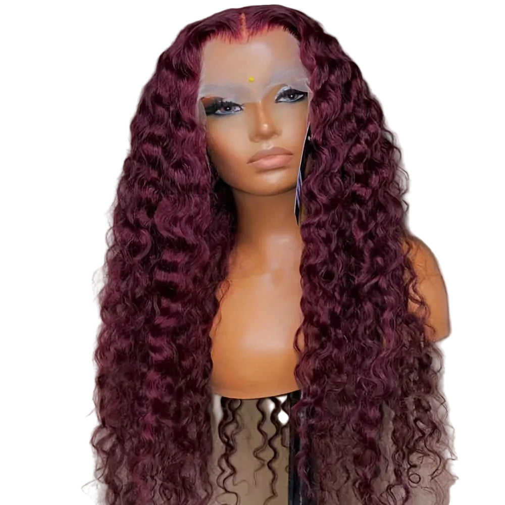 Burgunderrote, krause Locken, Lace-Front-Perücke mit 180 % Dichte