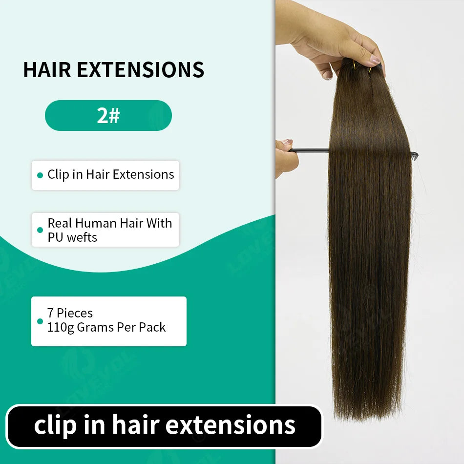 Extensions à clips invisibles en cheveux humains raides