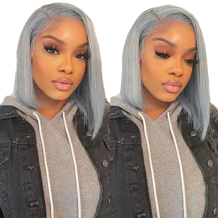 Silver Grey Bob 13x4 HD Lace Front Straight Human Hair Wig