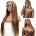 Perruque Lace Front Cheveux Humains Lisses 200 Densité Mèches Highlights