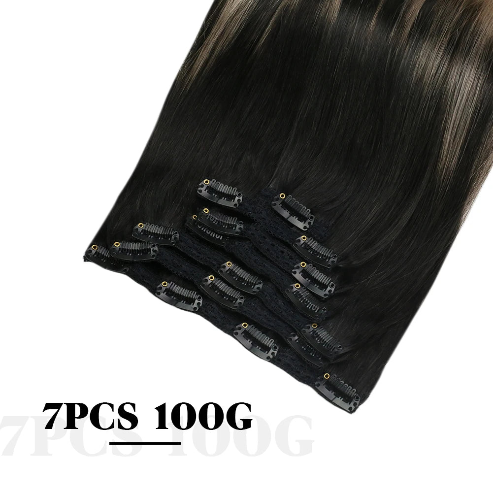 Clip In Human Hair Extensions – Balayage #1B/18/60