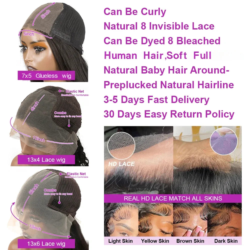 Perruque bob cheveux naturels ondulés HD Lace Frontal sans colle